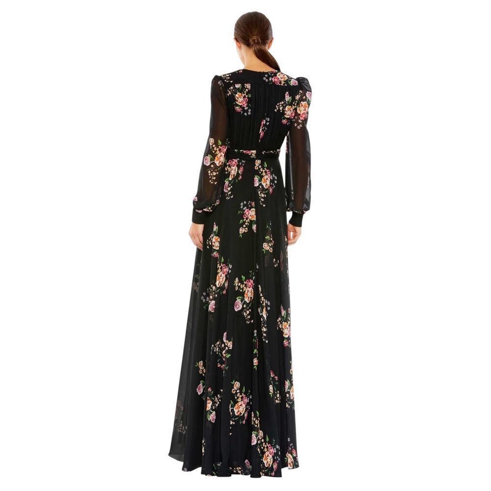 Mac Duggal 55661 Black Floral Long Sleeve Maxi Dress Size 6 $398 - Picture 3 of 8